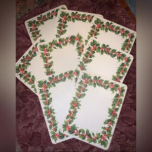 VtG 8 Hallmark Christmas thick cardboard paper holly trimmed placemats 1970-80’s